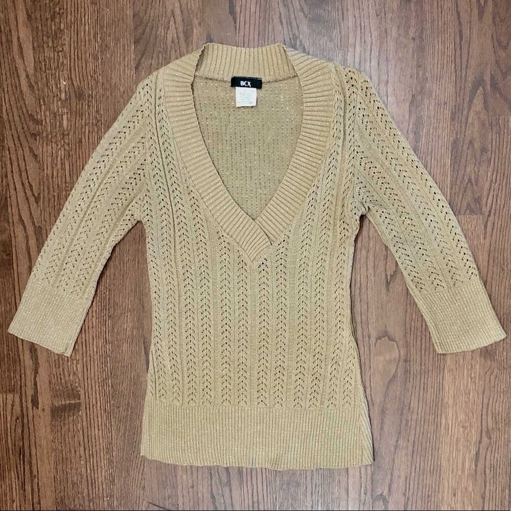 Light Weight V-Neck Sweater | Brand: BCX | Size: M | Color: Tan with gold flecks